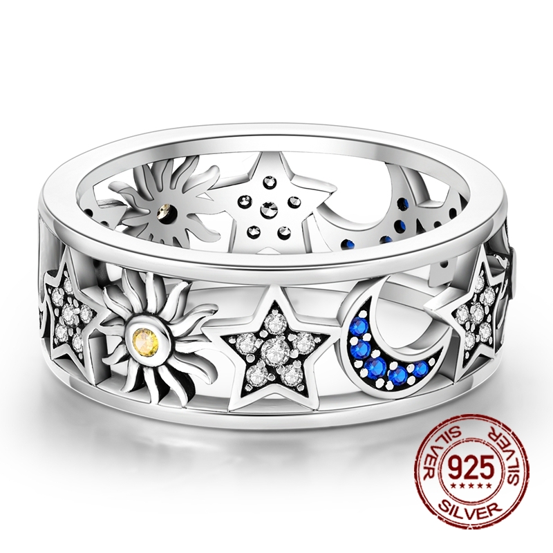Women's 925 Silver Star Hollow Ring with Zirconia